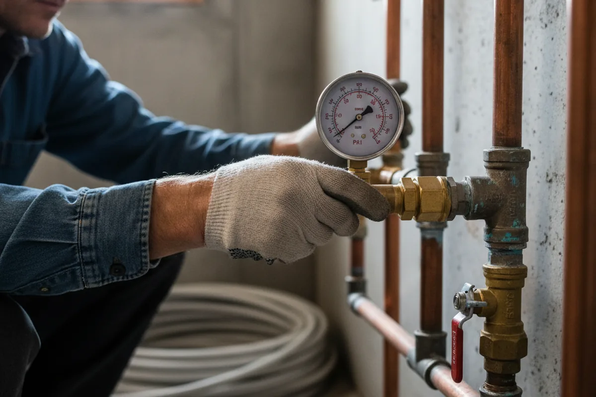 Pressure testing a repaired line during Water Line Repair in Institute